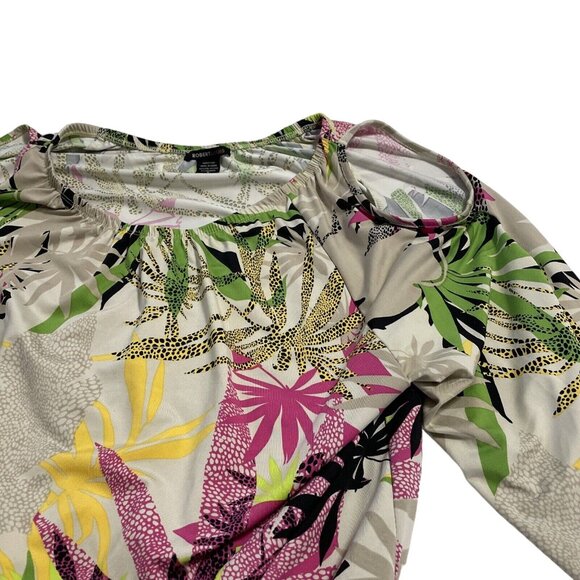 Robert Louis Women's Cold Shoulder Blouse Top Size Small Beige Tropical Print - Picture 9 of 11